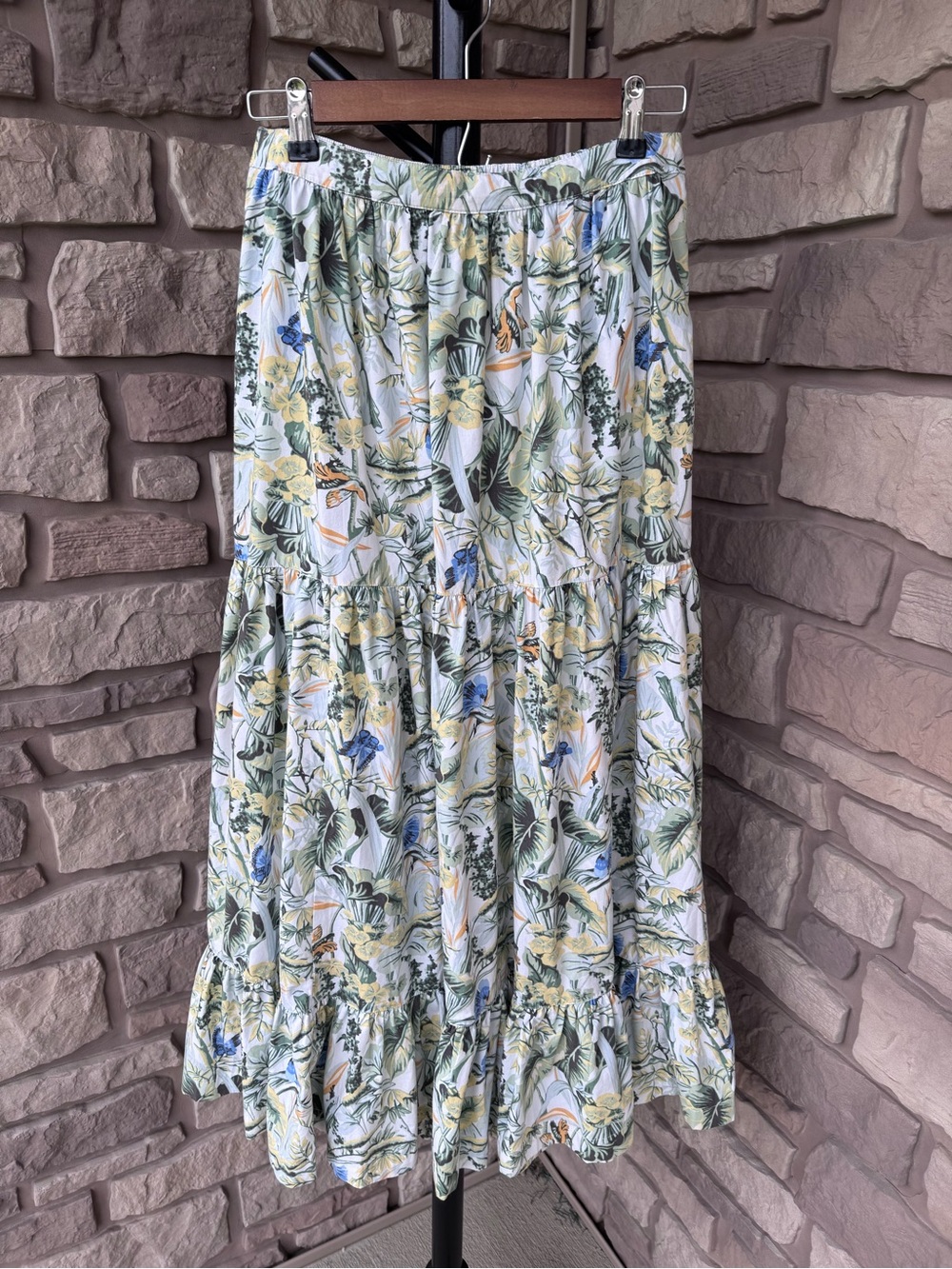 Abercrombie & Fitch Coastal Butterfly Tiered Maxi Skirt